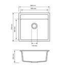 560 x 510 x 200mm Carysil Waltz 560 Single Bowl Granite Top/Flush/Under Mount Kitchen/Laundry Sink