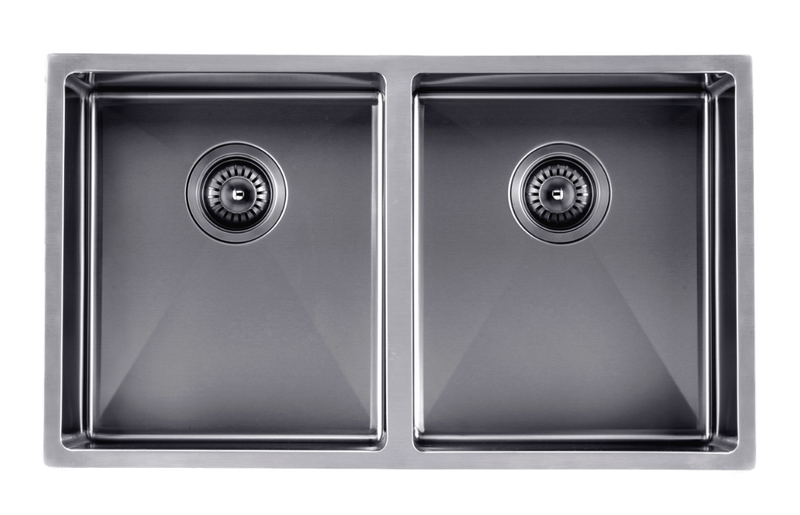 Satin - Gun Metal Grey 770x450x215mm 1.2mm Handmade Top/Undermount Double Bowls Kitchen Sink