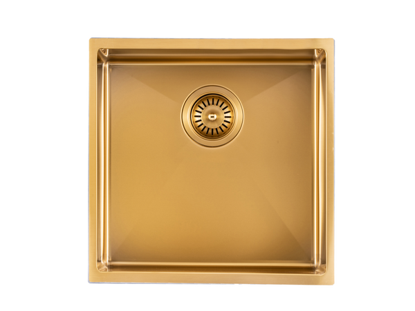 440x440x205mm Brushed Yellow Gold Stainless Steel Handmade Single Bowl Sink for Flush Mount and Undermount