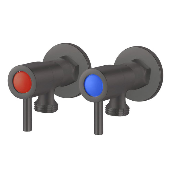 Norico Pentro Gun Metal Grey Round Brass Washing Machine Taps Set